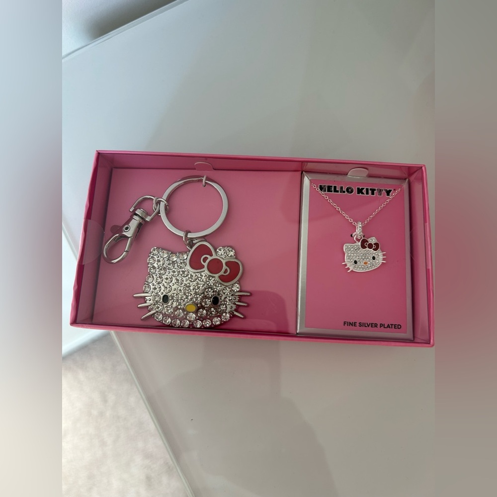 Hello Kitty Silver Necklace and Keychain Set